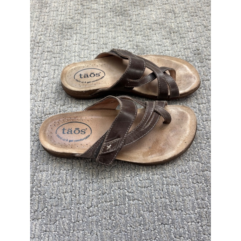 Taos Perfect Womens Sz 6 Brown Leather Toe Loop Sandals Comfort Arch Support